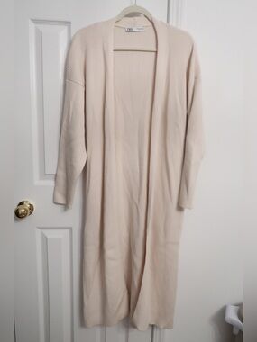 Zara Ribbed Open midi Cardigan - Light Cream women size M